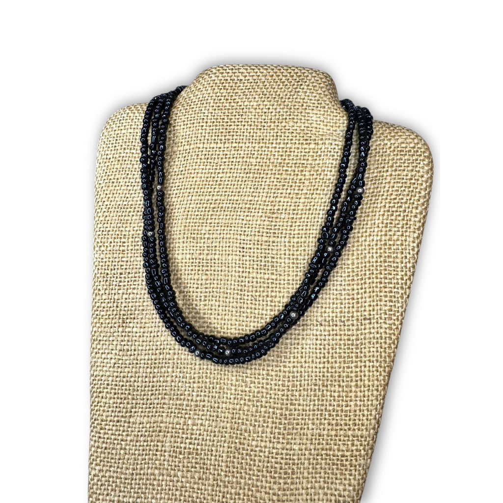 Silpada Sterling Silver Black Glass 3 Strand Necklace16-18" Retired