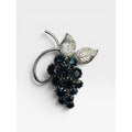 Blue Crystal Grape Cluster Brooch Silver Tone Fruit Pin Vintage 1960s