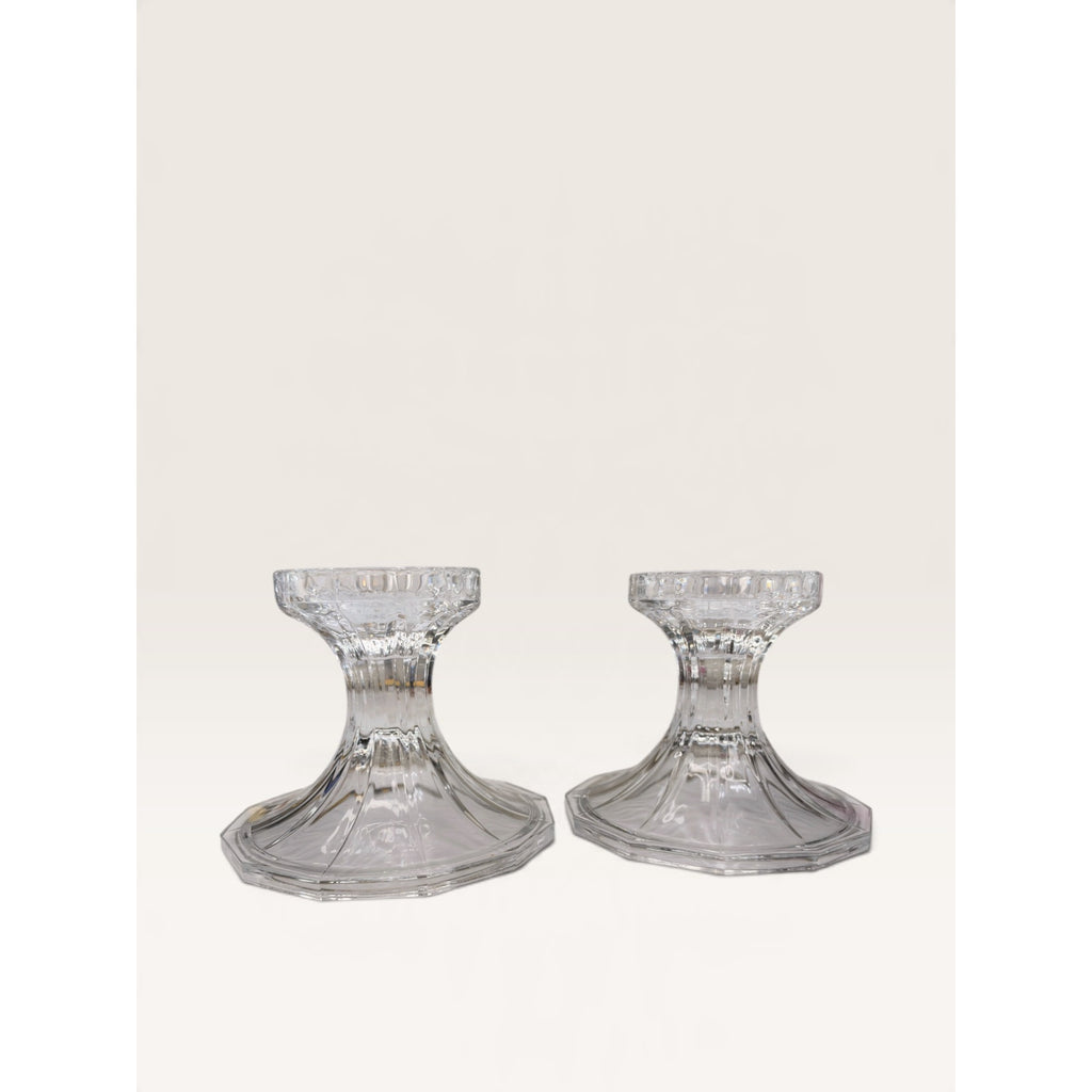 Vintage 1990s Clear Pressed Glass Pillar Candle Holders Pair 4.25 Inch