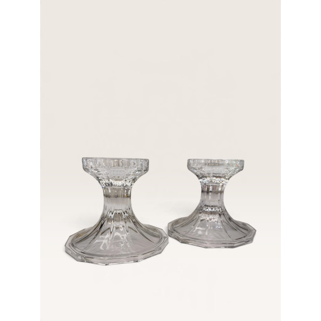 Vintage 1990s Clear Pressed Glass Pillar Candle Holders Pair 4.25 Inch