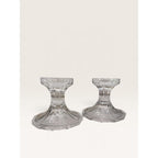 Vintage 1990s Clear Pressed Glass Pillar Candle Holders Pair 4.25 Inch