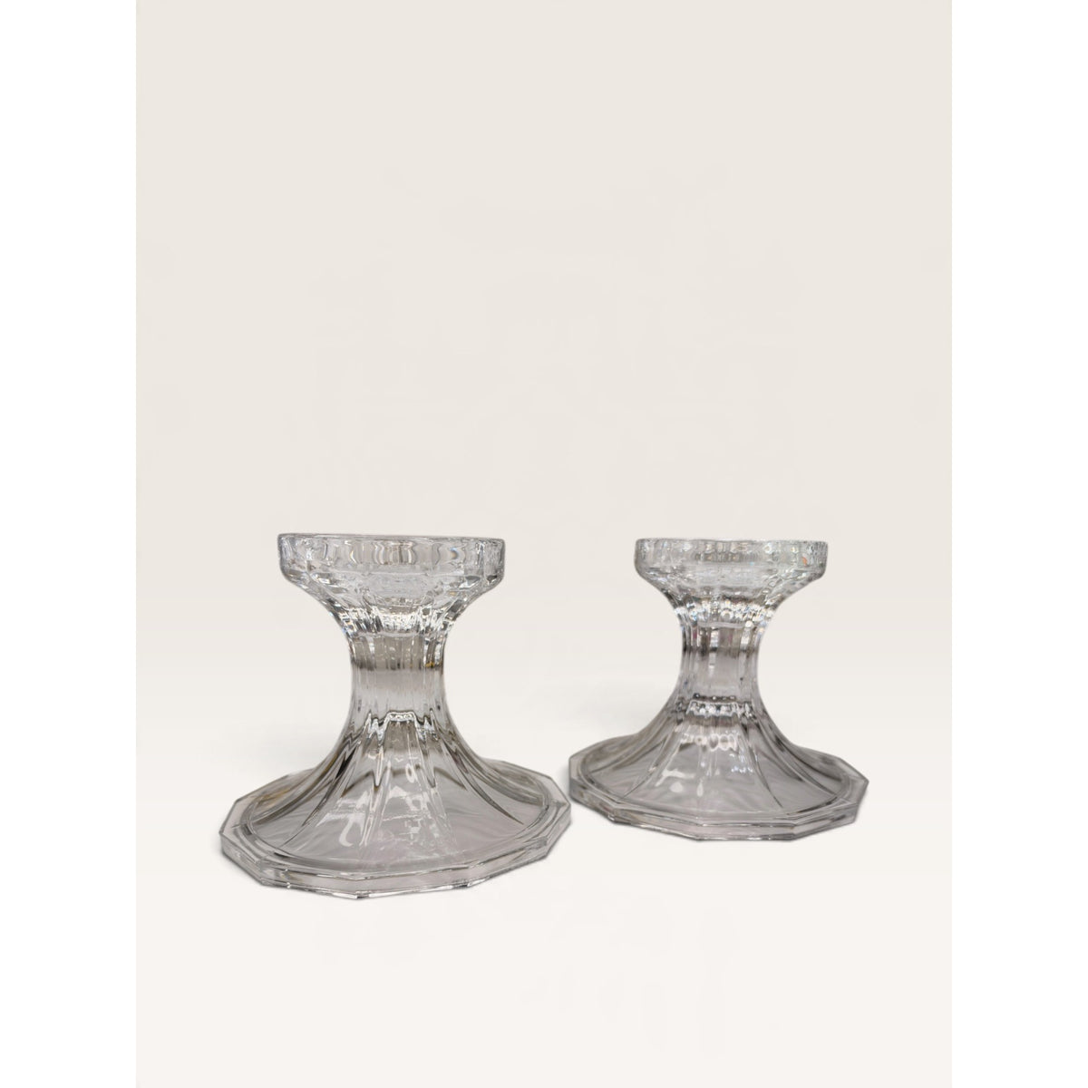 Vintage 1990s Clear Pressed Glass Pillar Candle Holders Pair 4.25 Inch