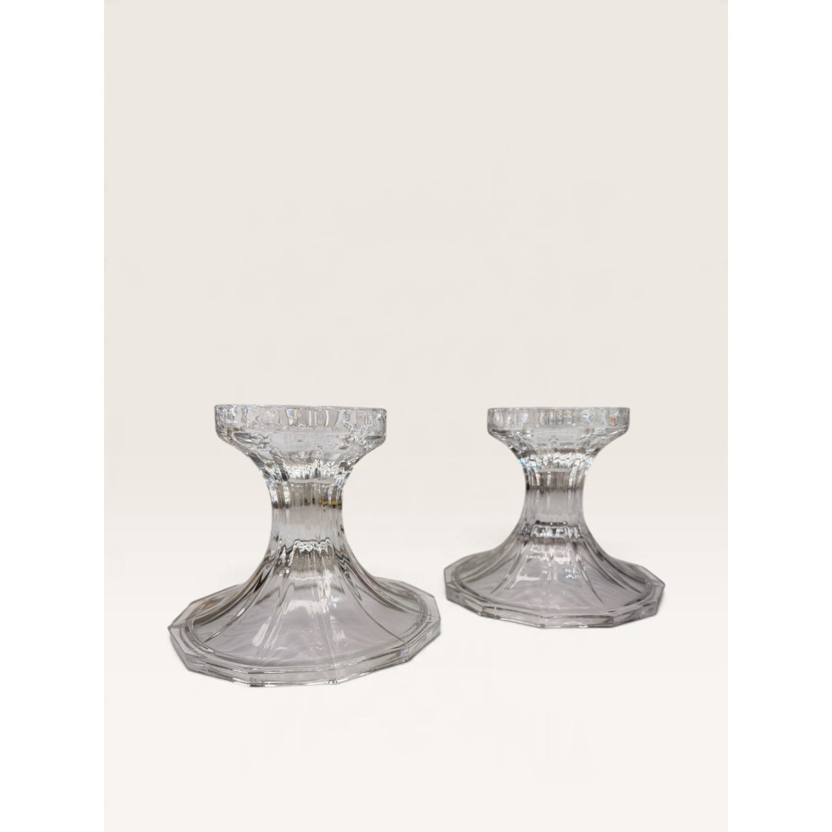Vintage 1990s Clear Pressed Glass Pillar Candle Holders Pair 4.25 Inch