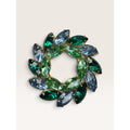 1950s Green Blue Navette Rhinestone Wreath Open Circlet Brooch Pin 2.01" Vintage