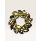1950s Green Blue Navette Rhinestone Wreath Open Circlet Brooch Pin 2.01" Vintage