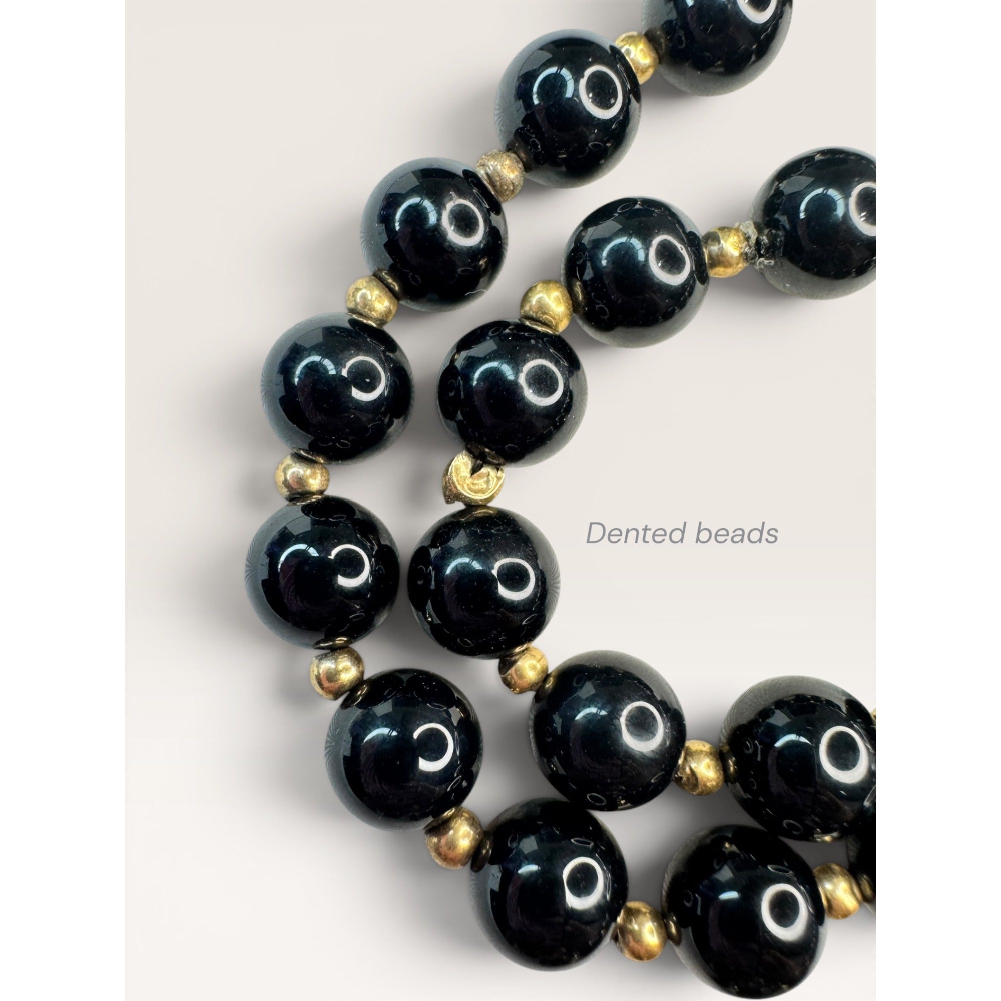 14K Gold Black Onyx Bead Necklace Earrings Set 24 Inch 585 Leverback Vintage