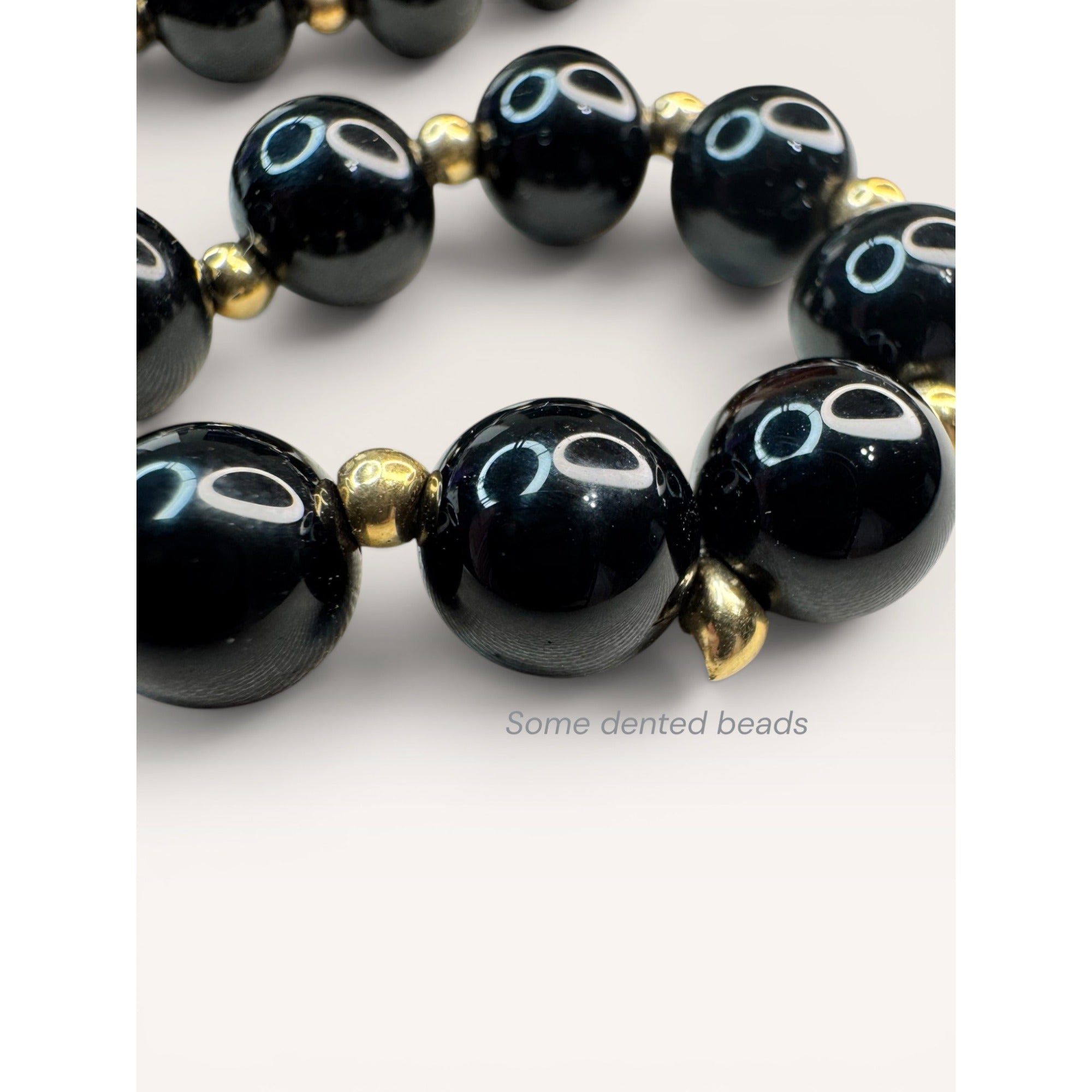 14K Gold Black Onyx Bead Necklace Earrings Set 24 Inch 585 Leverback Vintage