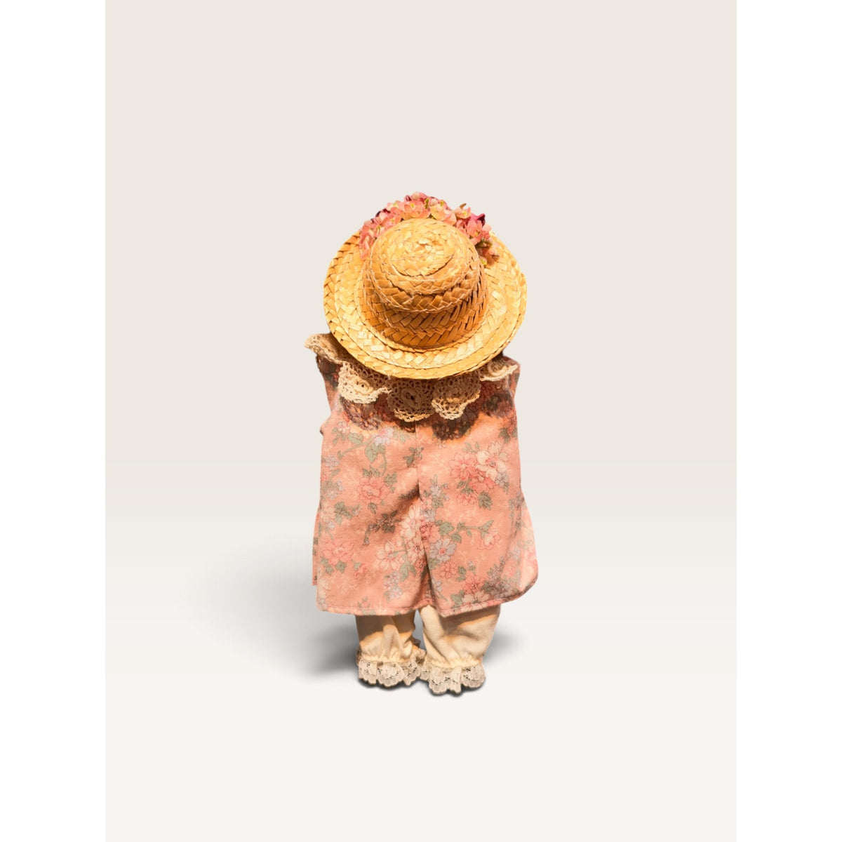 Vintage Straw Hat Floral Dress Doll with Basket 11.5 Inch