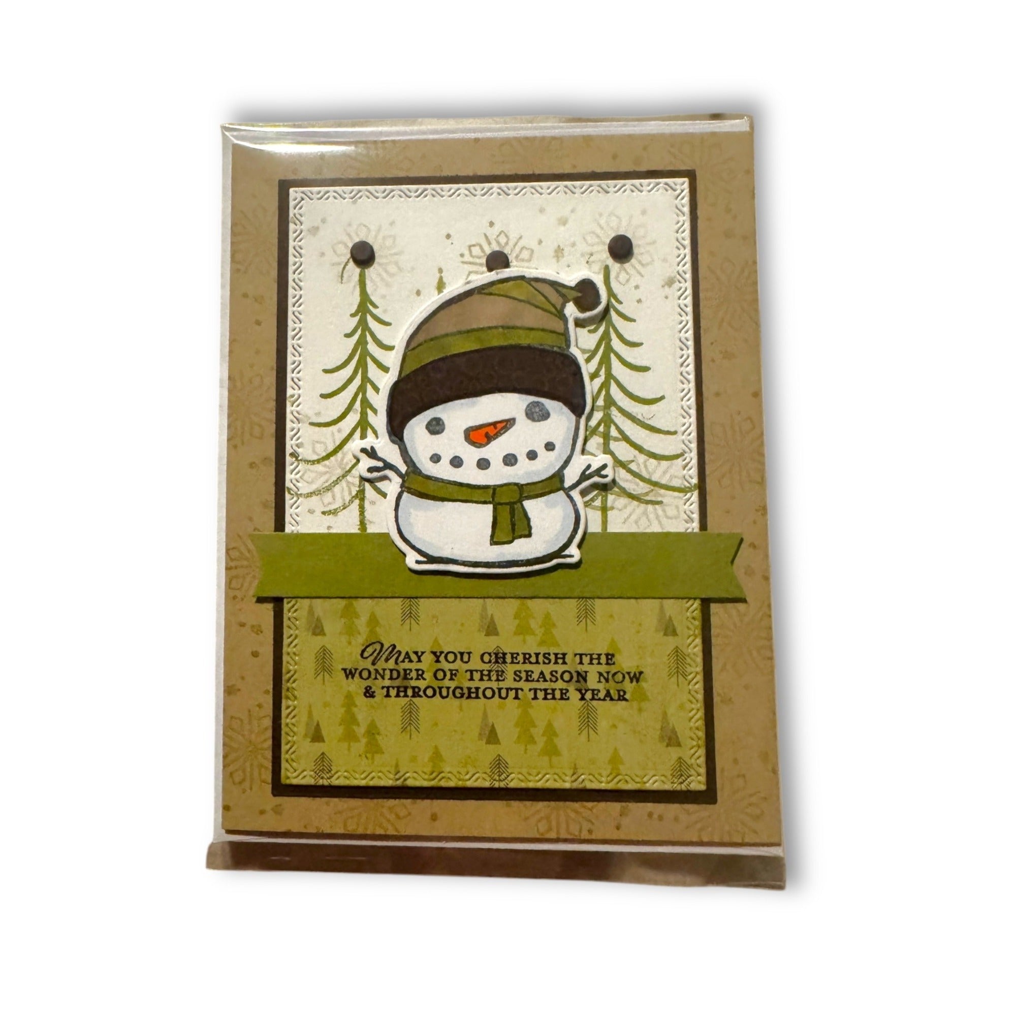 Send A Smile Handmade Blank Greeting Card Snowman Winter Green