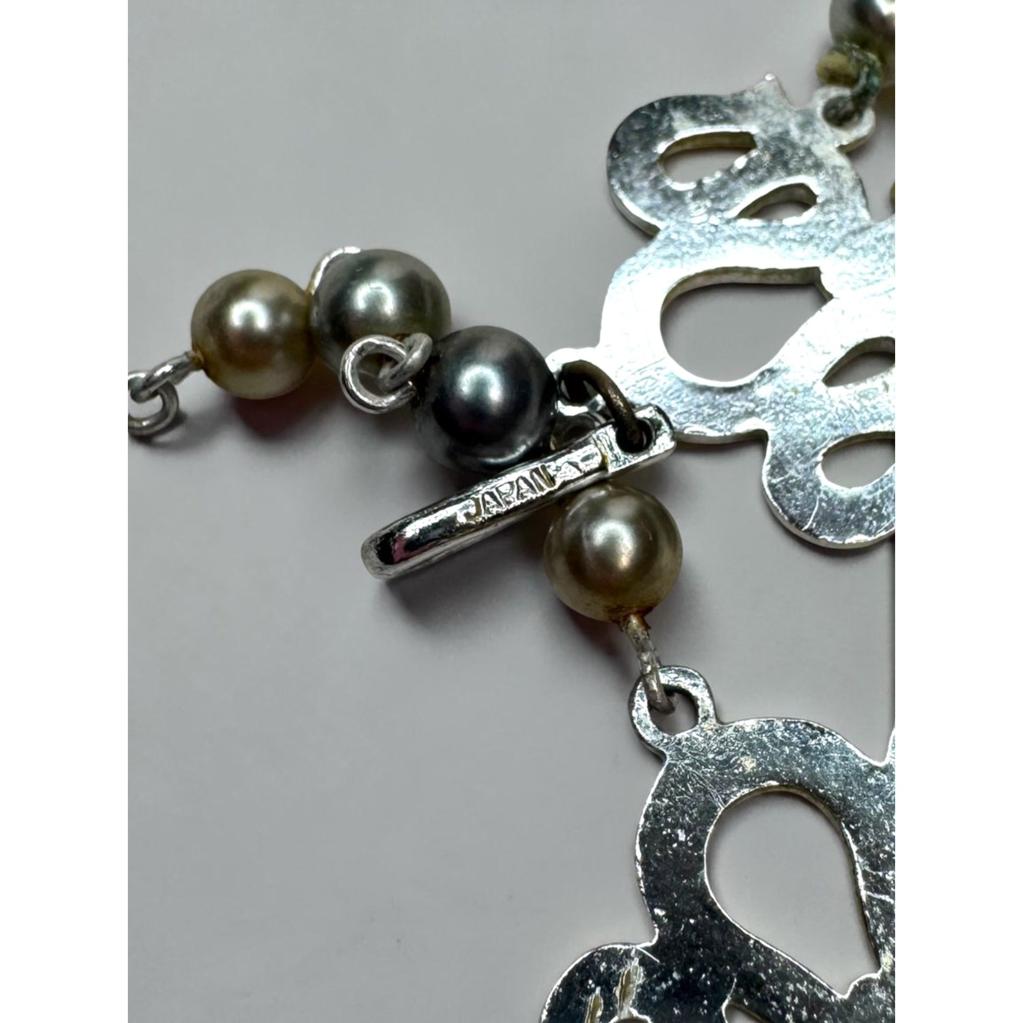 Japan Faux Pearl Blue Crystal Necklace Earrings Set 1950s Vintage