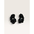 1950s Japan Black Beaded Rhinestone Cluster Crescent Clip Earrings 1.42" Vintage