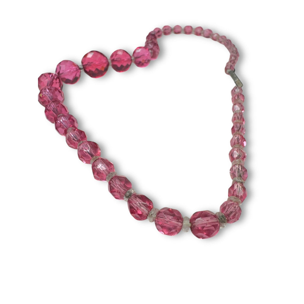 Japan Pink Faceted Crystal Graduated Beaded Necklace 16.5" Mid Century Vintage
