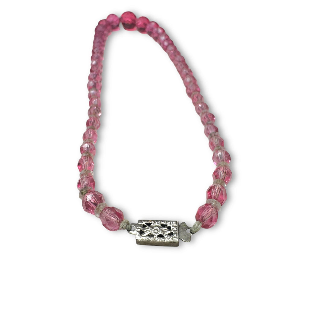 Japan Pink Faceted Crystal Graduated Beaded Necklace 16.5" Mid Century Vintage
