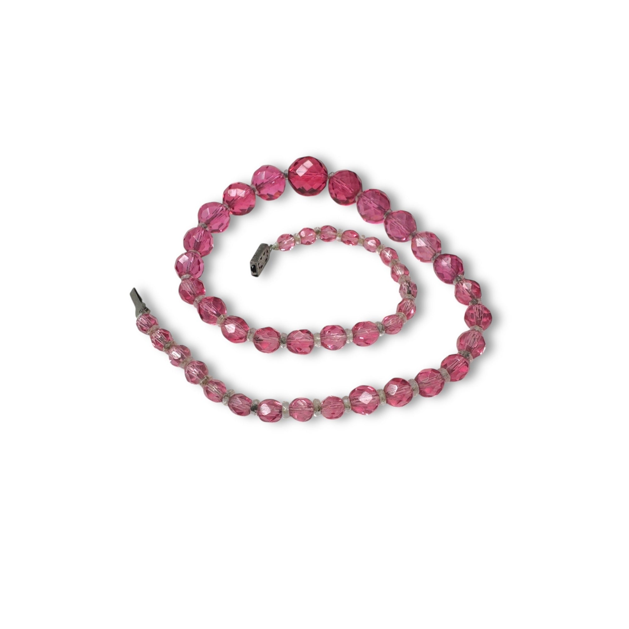 Japan Pink Faceted Crystal Graduated Beaded Necklace 16.5" Mid Century Vintage