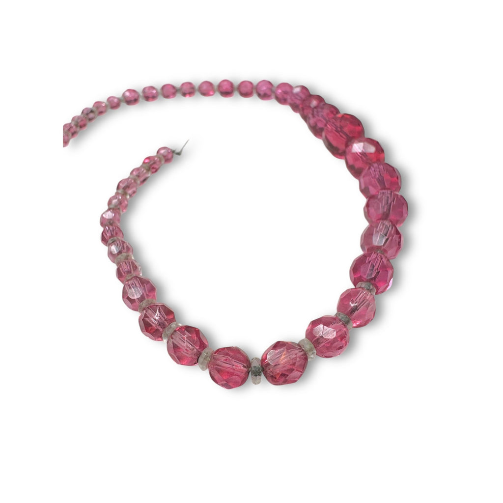 Japan Pink Faceted Crystal Graduated Beaded Necklace 16.5" Mid Century Vintage