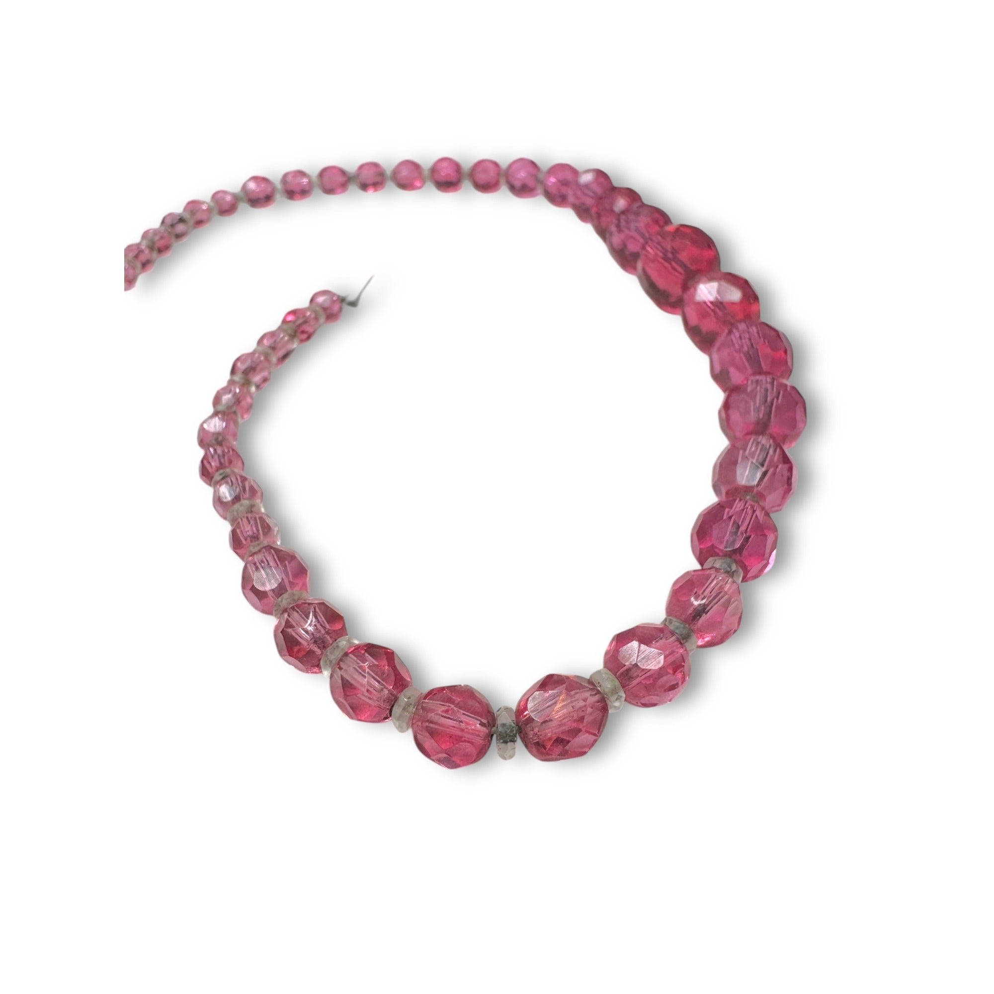 Japan Pink Faceted Crystal Graduated Beaded Necklace 16.5" Mid Century Vintage