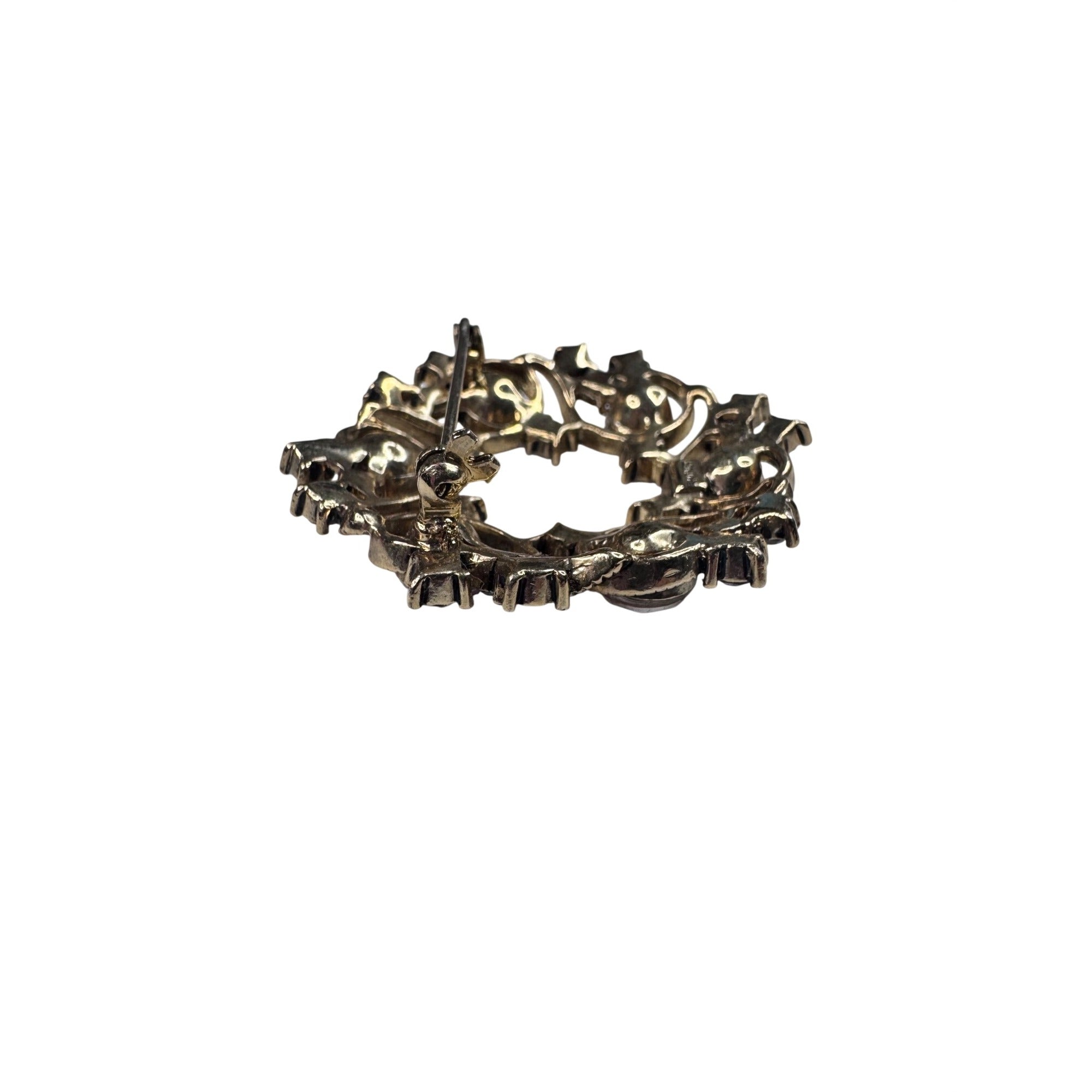 Monet Wreath Brooch Gold Multicolor Acrylic Crystal 1960s Vintage