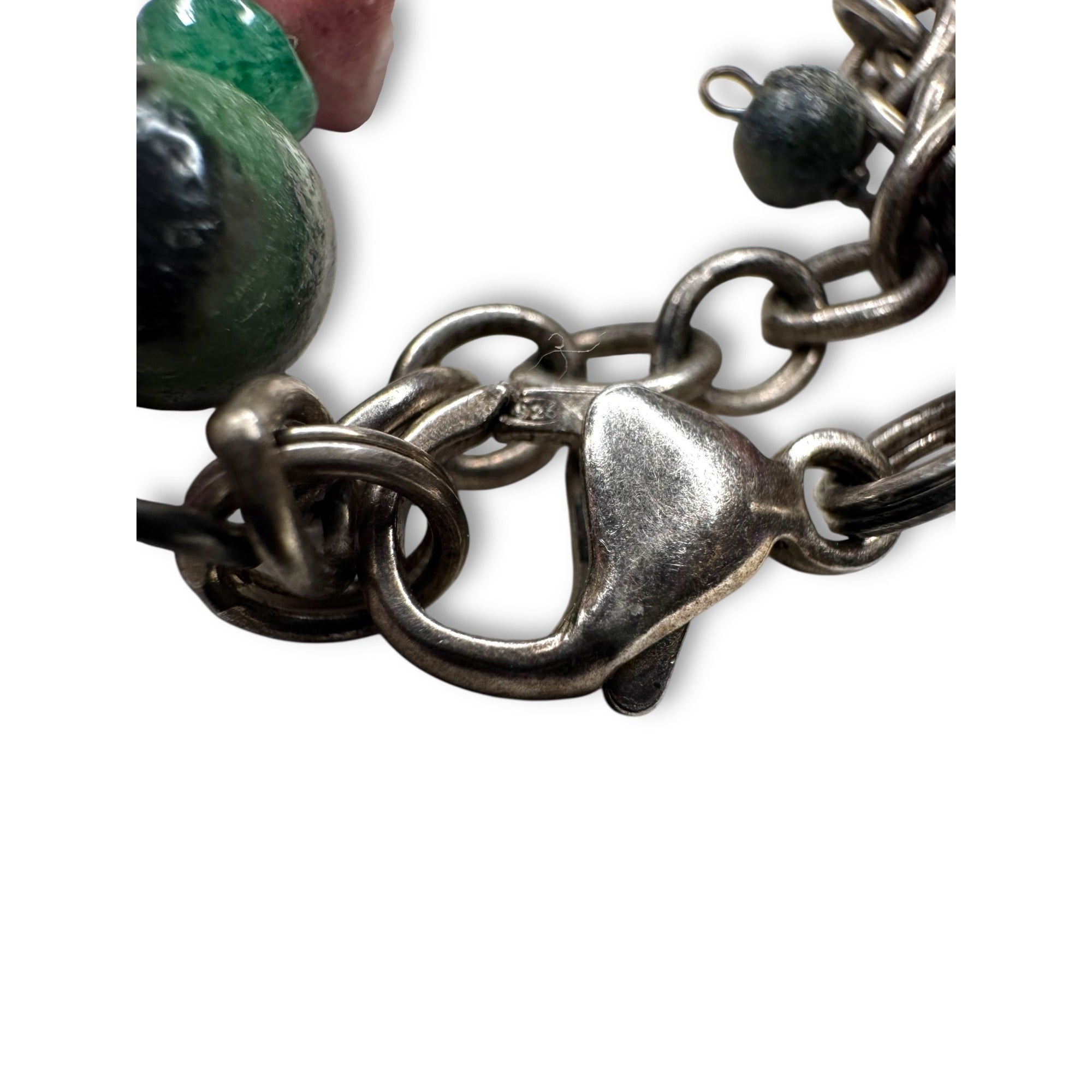 Sterling Silver Multi Gemstone Necklace Emerald Ruby Jasper Pearl 18 Inch