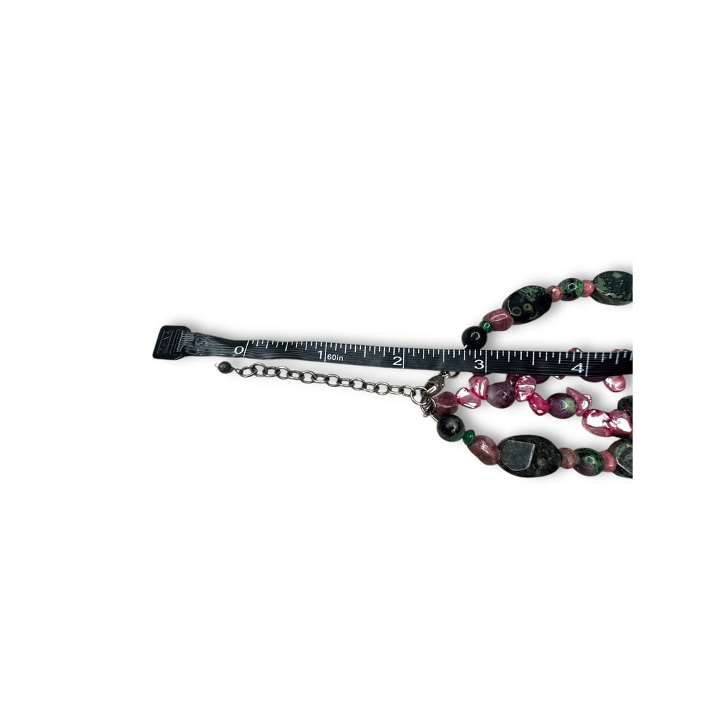 Sterling Silver Multi Gemstone Necklace Emerald Ruby Jasper Pearl 18 Inch