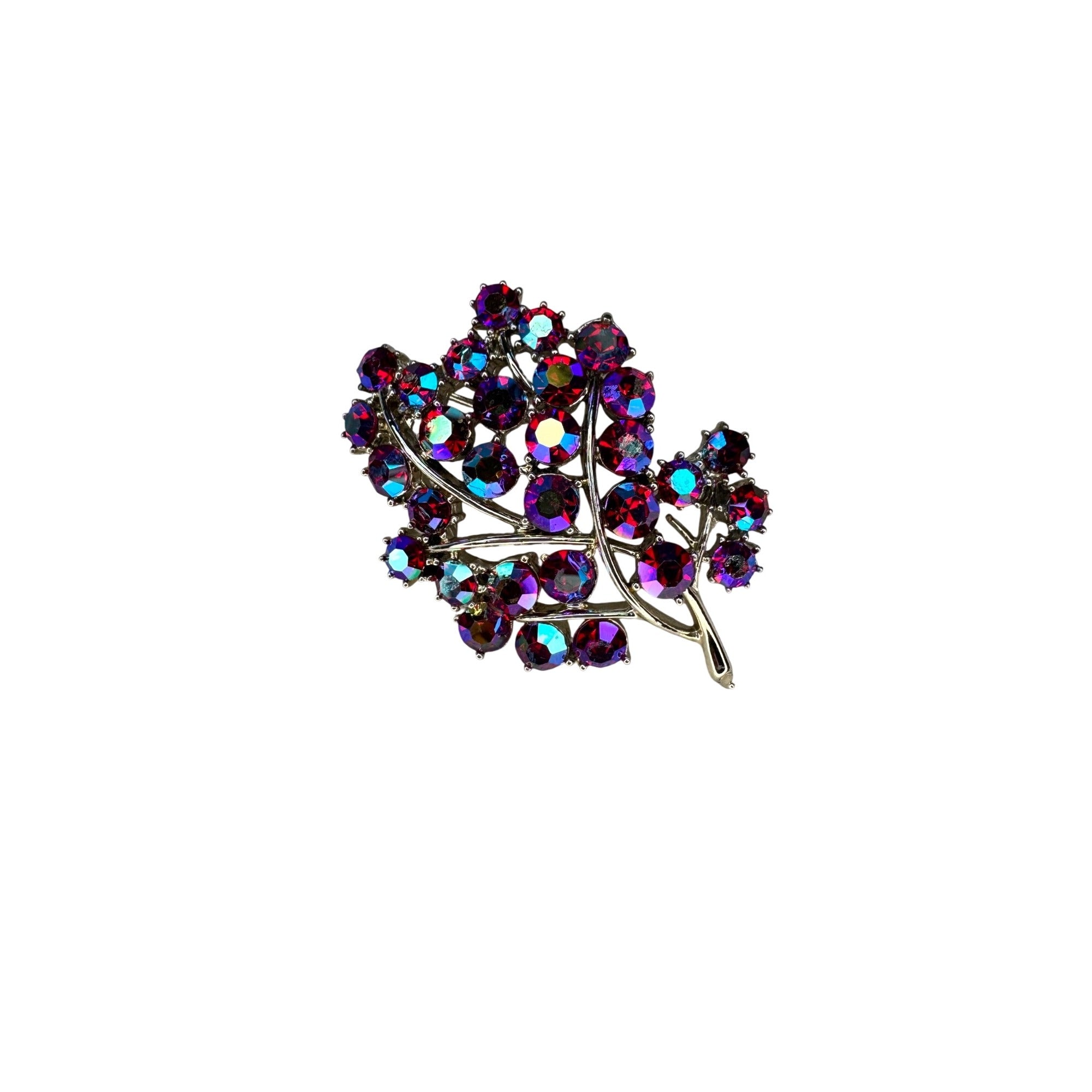 Coro Pegasus Red AB Aurora Borealis Crystal Floral Spray Brooch 1950s Vintage