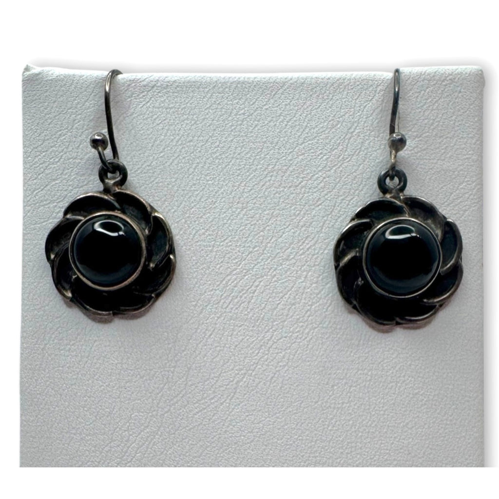 Sterling Silver Onyx Dangle Earrings Handcrafted Pierced Design
