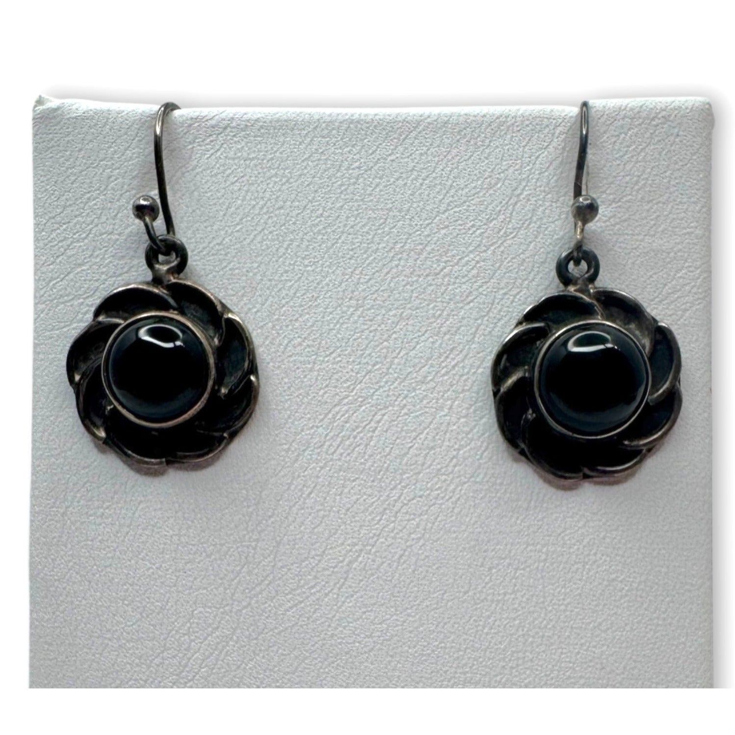 Sterling Silver Onyx Dangle Earrings Handcrafted Pierced Design