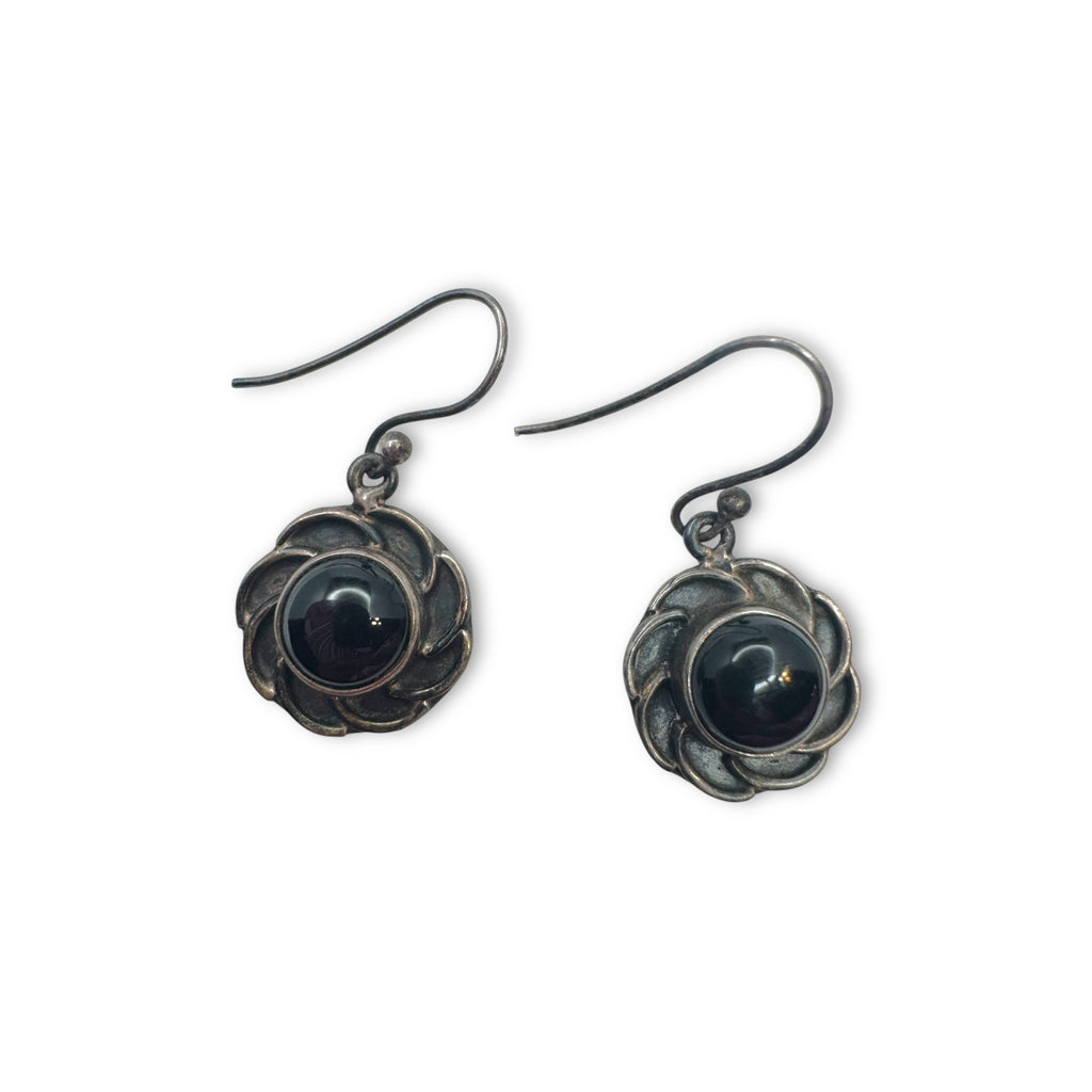 Sterling Silver Onyx Dangle Earrings Handcrafted Pierced Design