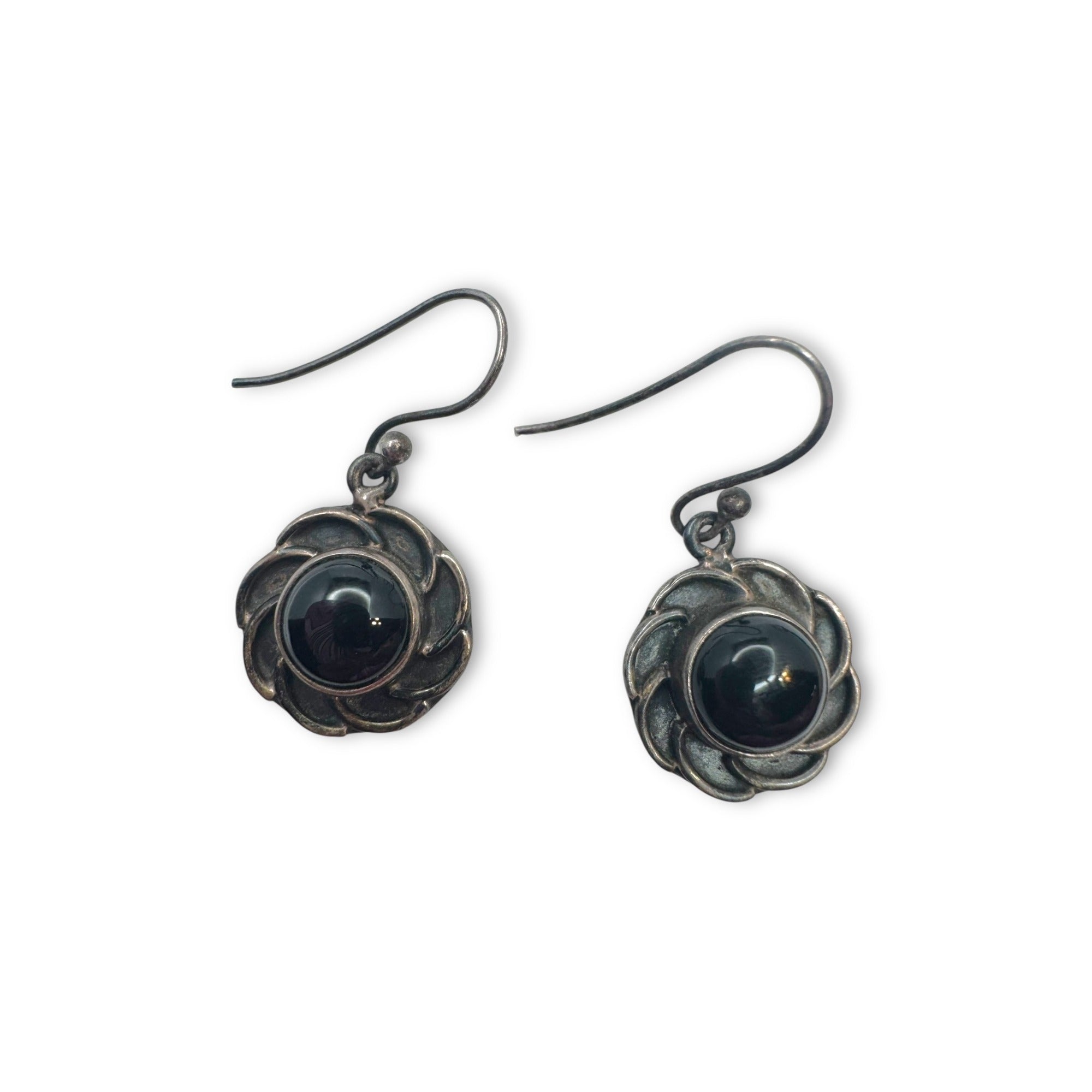 Sterling Silver Onyx Dangle Earrings Handcrafted Pierced Design
