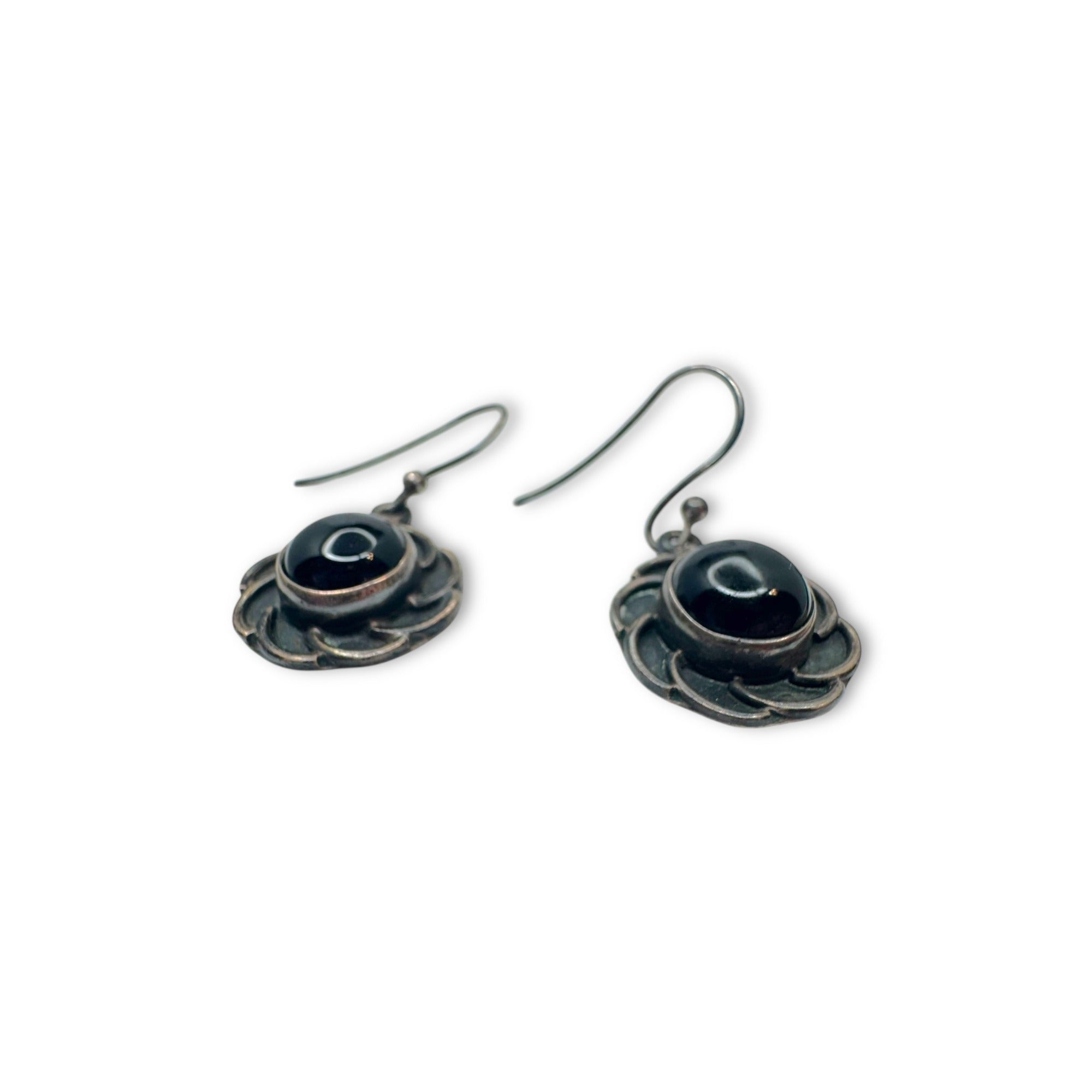 Sterling Silver Onyx Dangle Earrings Handcrafted Pierced Design