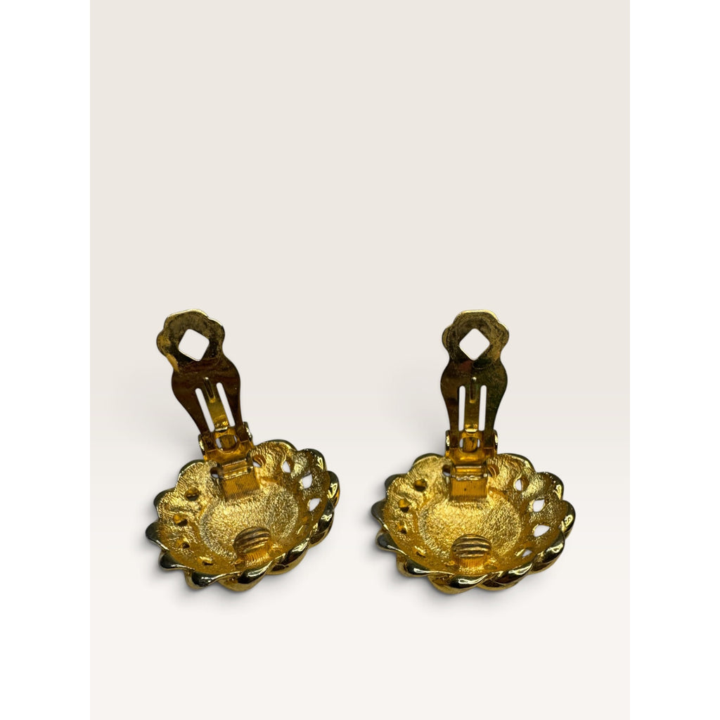 Nautical Anchor Enamel Rope Frame Clip On Earrings Gold Tone 1.18" Vintage