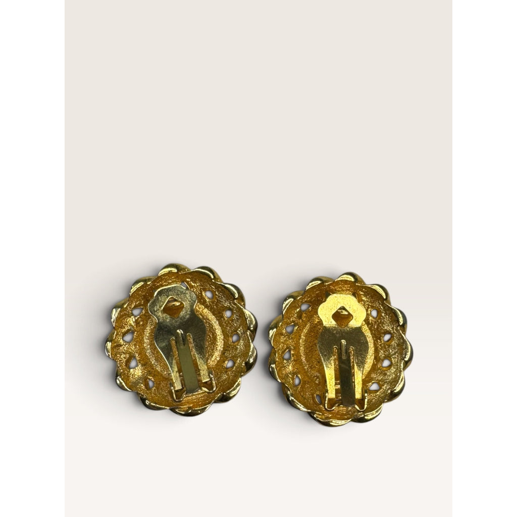 Nautical Anchor Enamel Rope Frame Clip On Earrings Gold Tone 1.18" Vintage