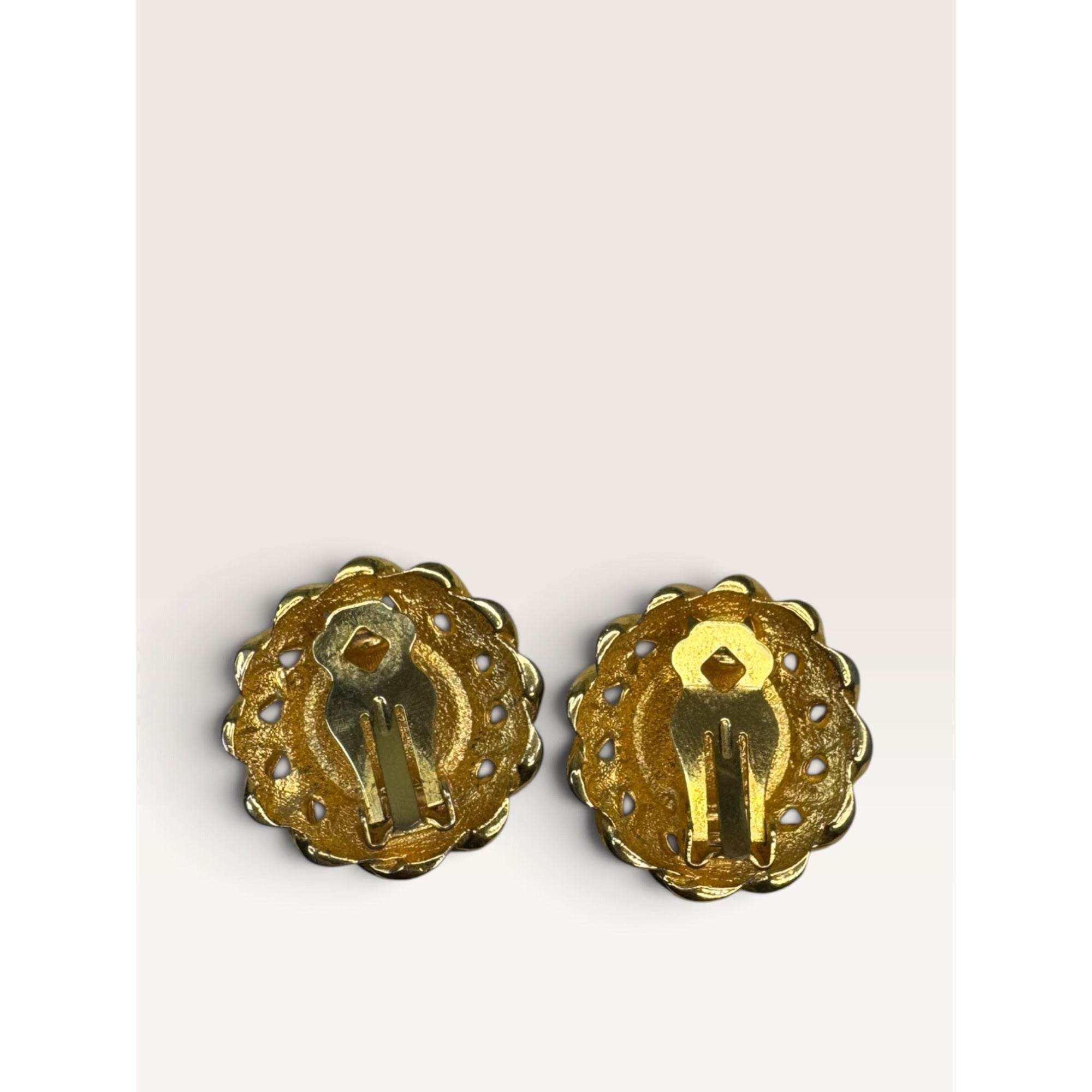 Nautical Anchor Enamel Rope Frame Clip On Earrings Gold Tone 1.18" Vintage