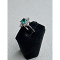 Teal Blue Green Crystal Halo Ring Silver Tone Statement Ring Size 7.5