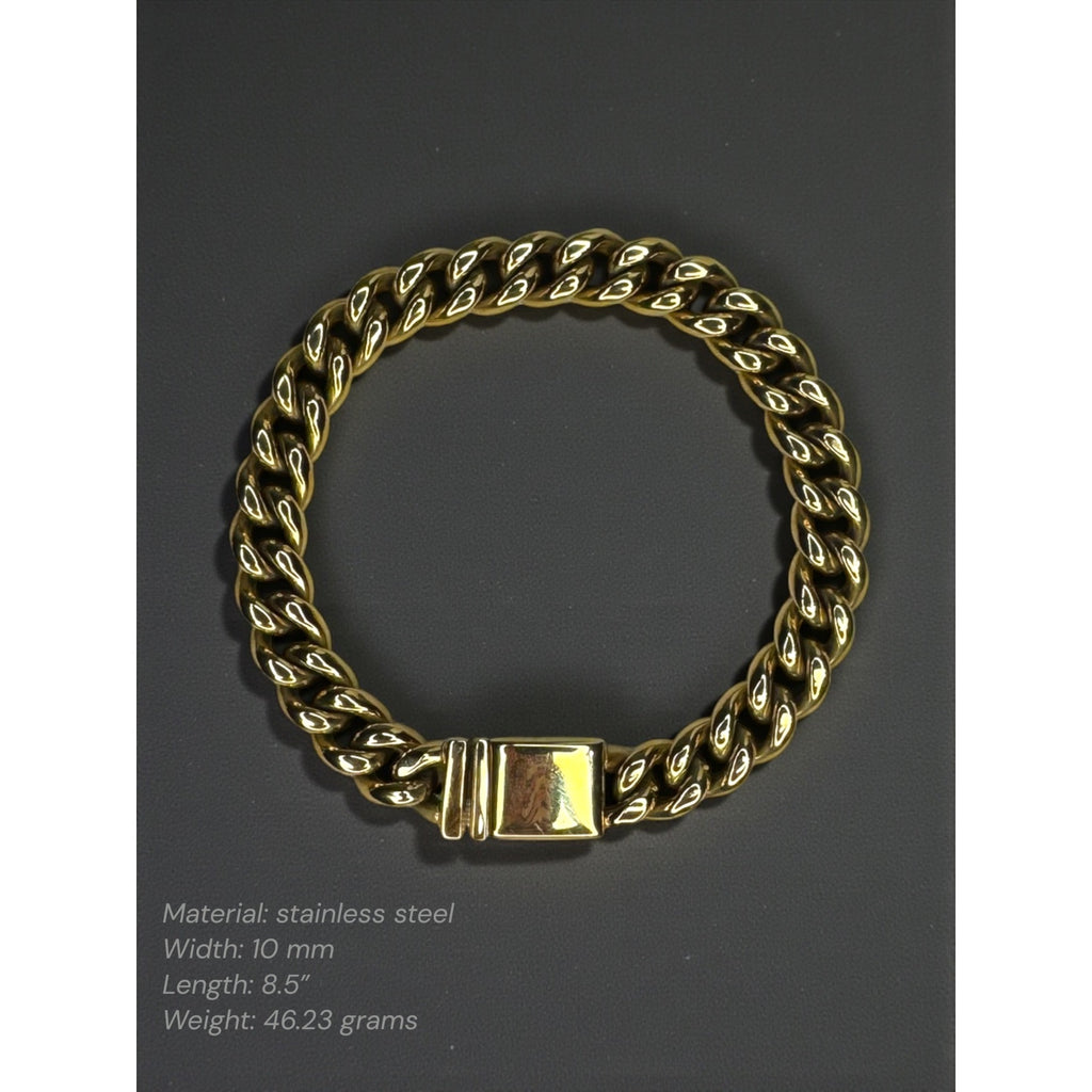 Esquire Gold Tone Stainless Steel Cuban Link Bracelet Mens 2000s