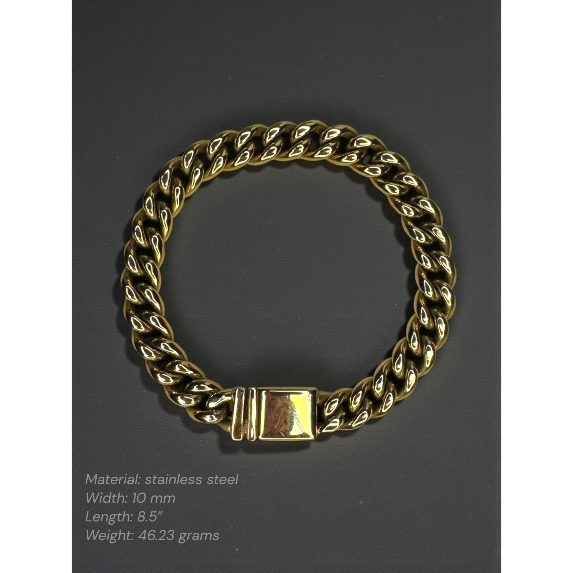 Esquire Gold Tone Stainless Steel Cuban Link Bracelet Mens 2000s