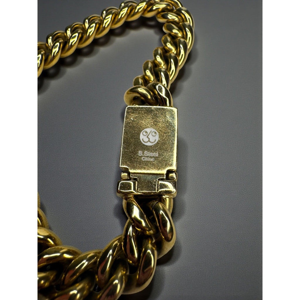 Esquire Gold Tone Stainless Steel Cuban Link Bracelet Mens 2000s