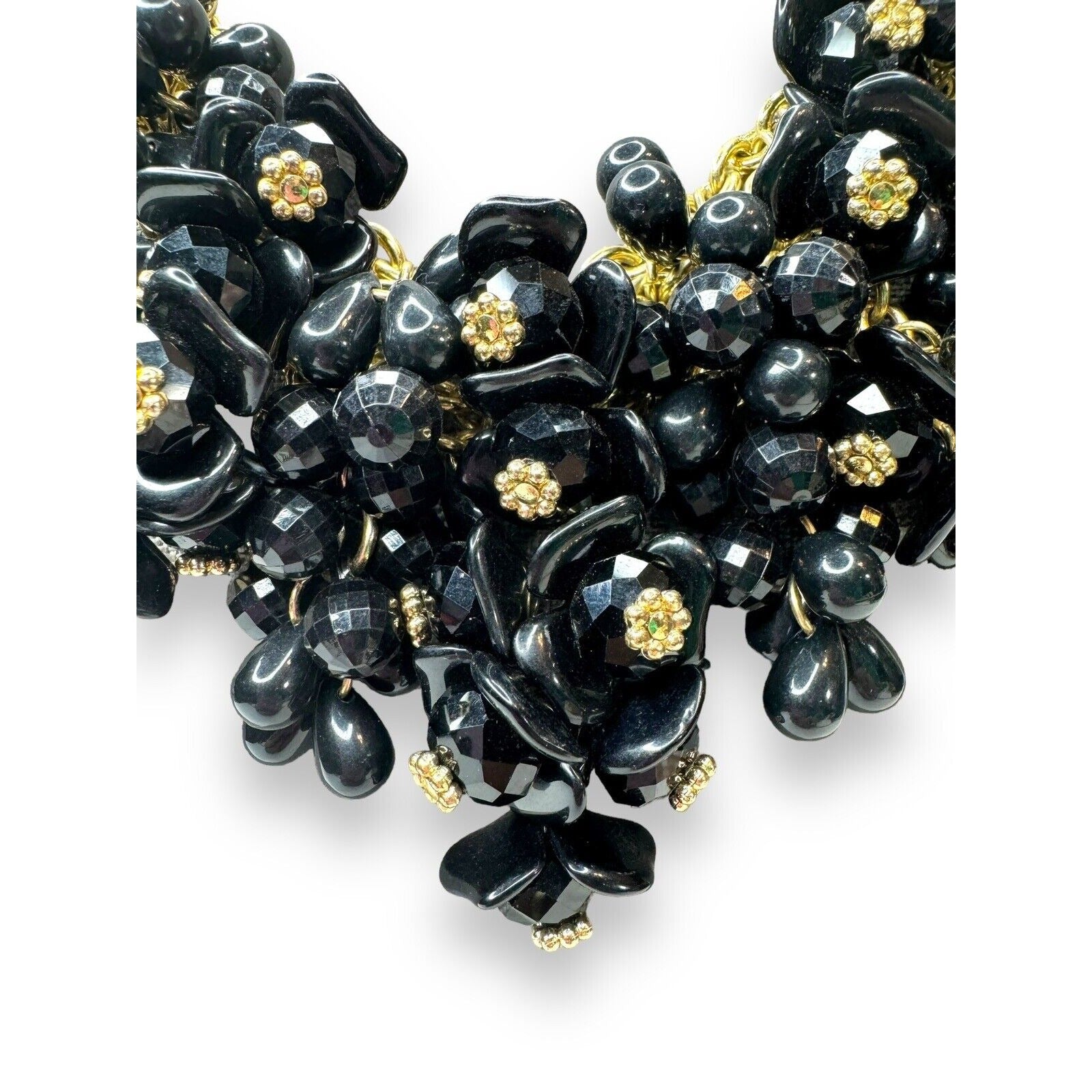 Vintage Talbots Black Acrylic Bead Bib Necklace Gold Tone Chain 18.5–21.5"
