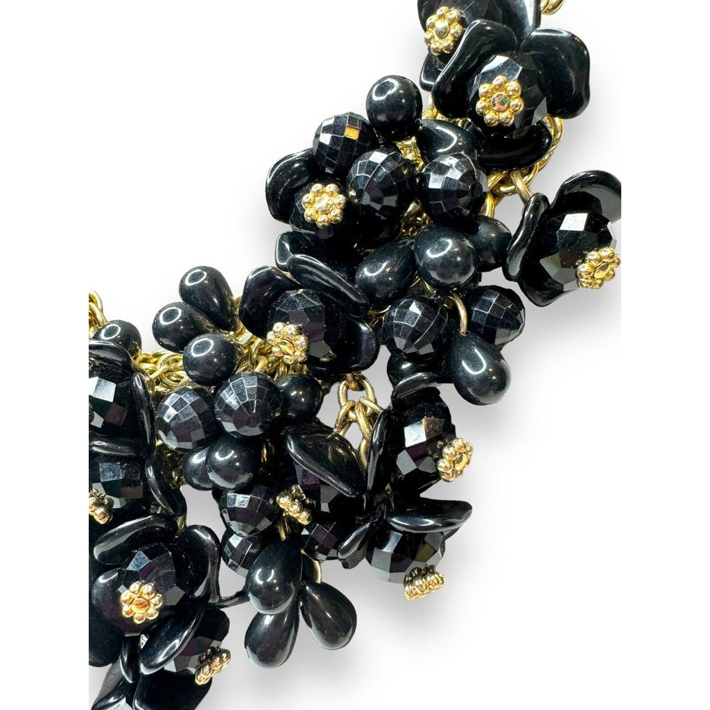 Vintage Talbots Black Acrylic Bead Bib Necklace Gold Tone Chain 18.5–21.5"