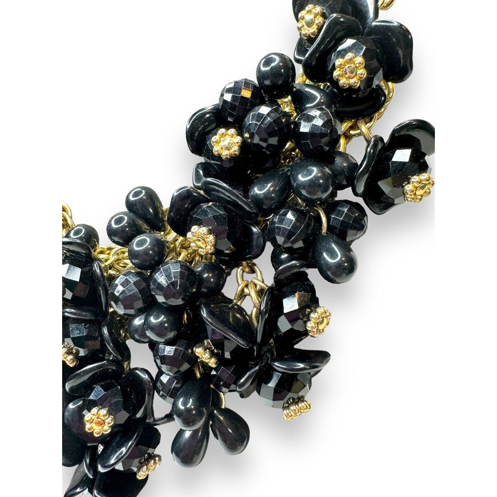 Vintage Talbots Black Acrylic Bead Bib Necklace Gold Tone Chain 18.5–21.5"