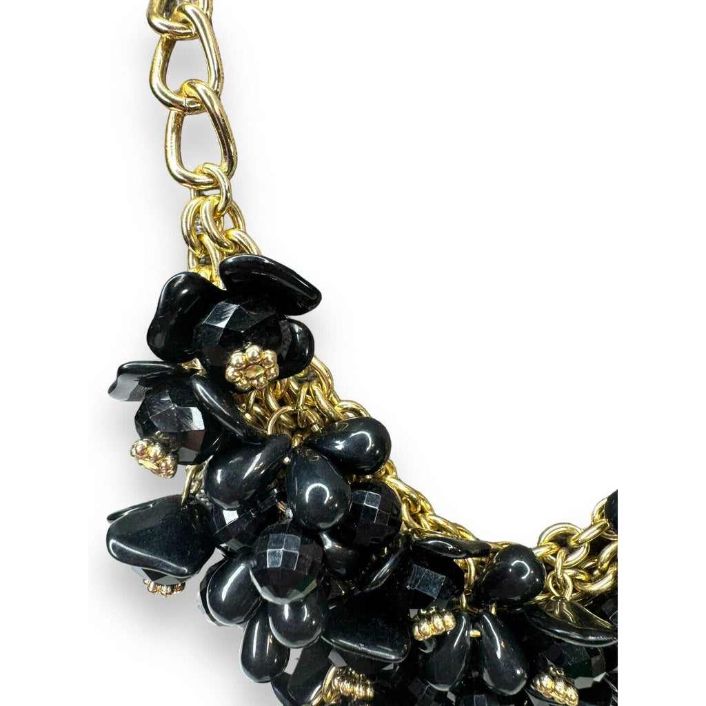 Vintage Talbots Black Acrylic Bead Bib Necklace Gold Tone Chain 18.5–21.5"