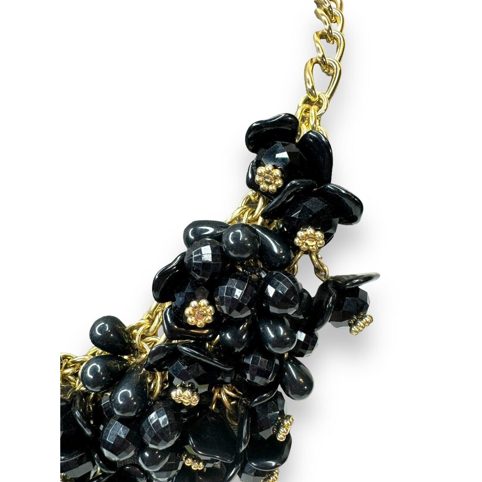 Vintage Talbots Black Acrylic Bead Bib Necklace Gold Tone Chain 18.5–21.5"