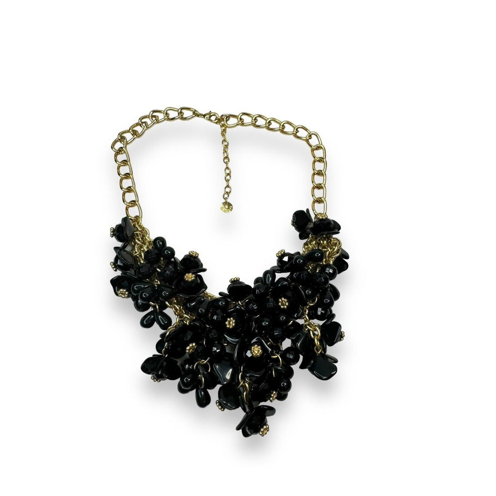 Vintage Talbots Black Acrylic Bead Bib Necklace Gold Tone Chain 18.5–21.5"