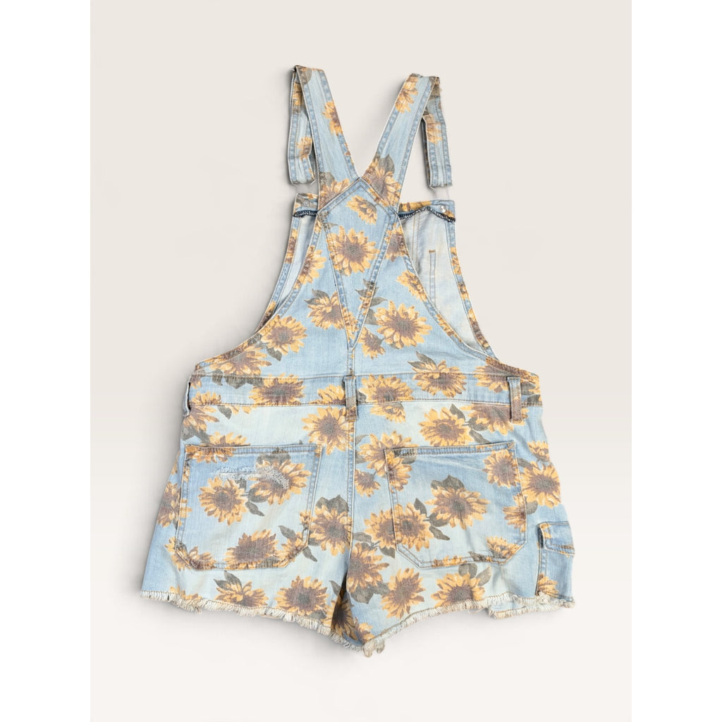 No Boundaries Sunflower Denim Shortalls Juniors M 7-9 Distressed Overalls NWT