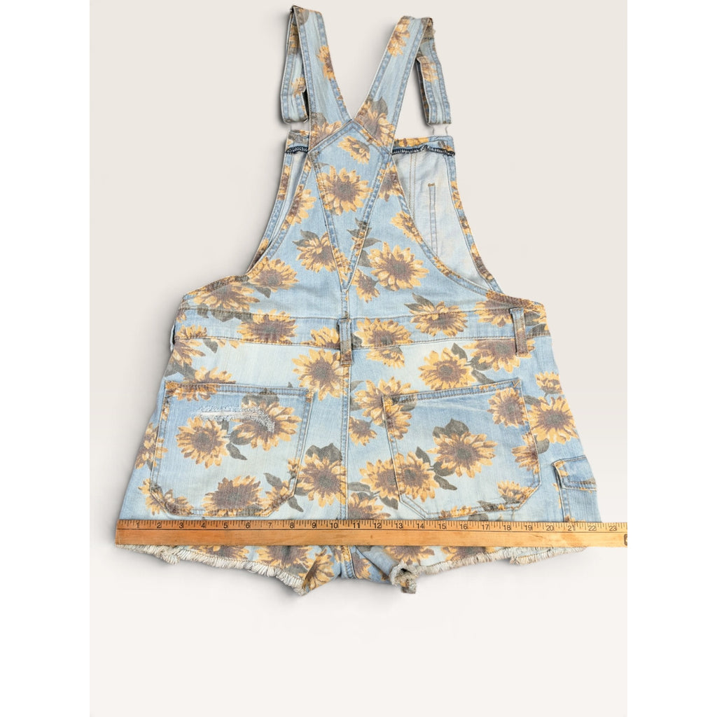No Boundaries Sunflower Denim Shortalls Juniors M 7-9 Distressed Overalls NWT