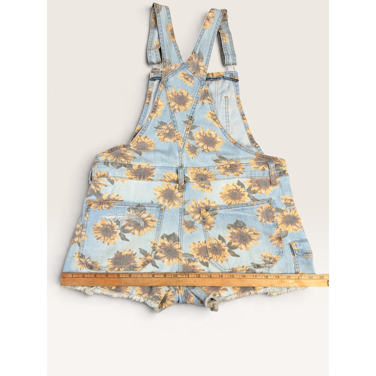 No Boundaries Sunflower Denim Shortalls Juniors M 7-9 Distressed Overalls NWT