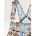 No Boundaries Sunflower Denim Shortalls Juniors M 7-9 Distressed Overalls NWT