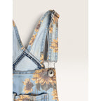 No Boundaries Sunflower Denim Shortalls Juniors M 7-9 Distressed Overalls NWT