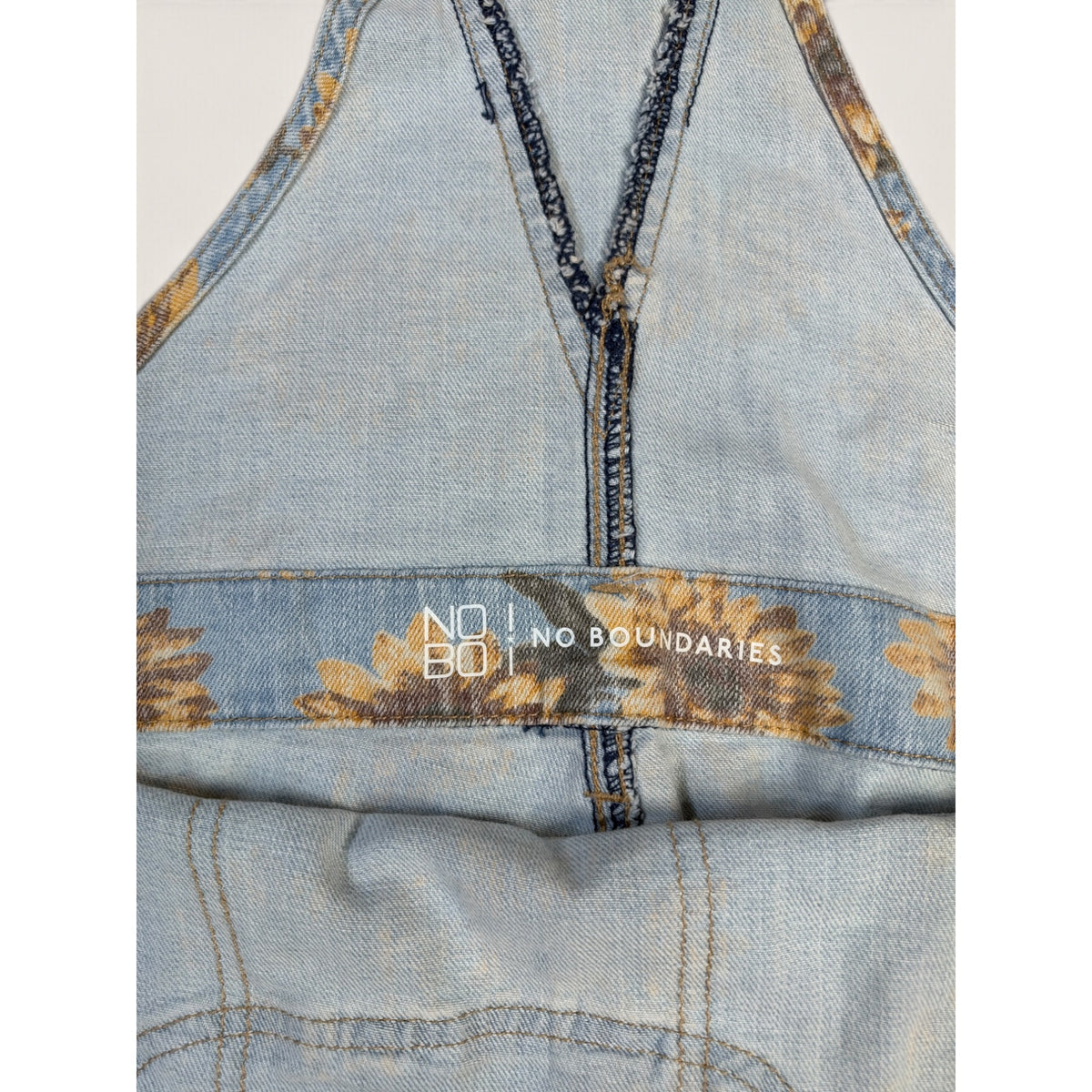 No Boundaries Sunflower Denim Shortalls Juniors M 7-9 Distressed Overalls NWT