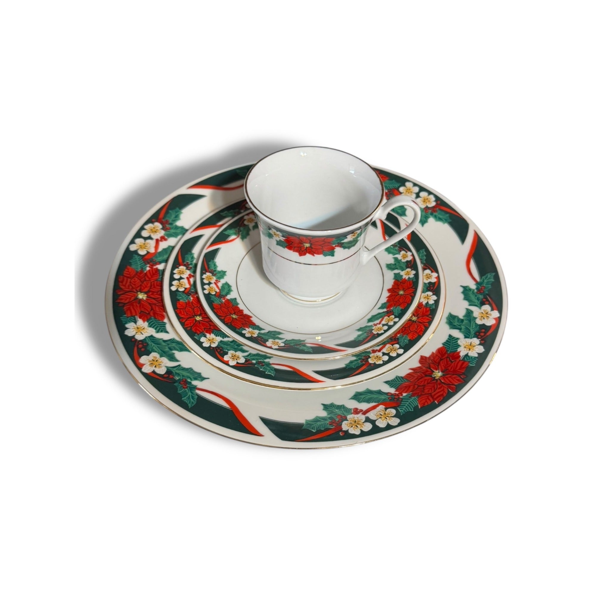 Tienshan Deck the Halls 16pc Dinnerware Set Service for 4 Holiday Vintage 1994