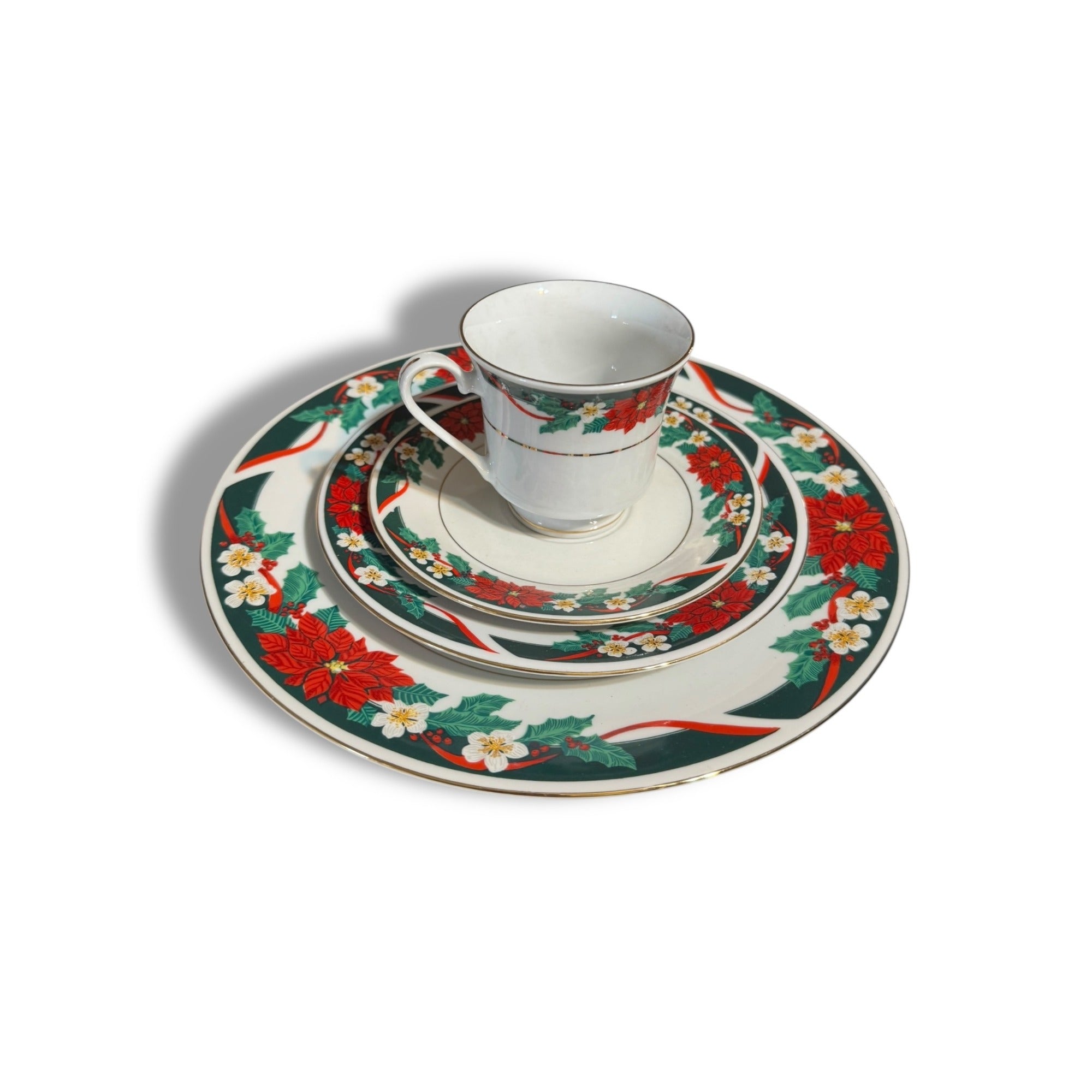 Tienshan Deck the Halls 16pc Dinnerware Set Service for 4 Holiday Vintage 1994